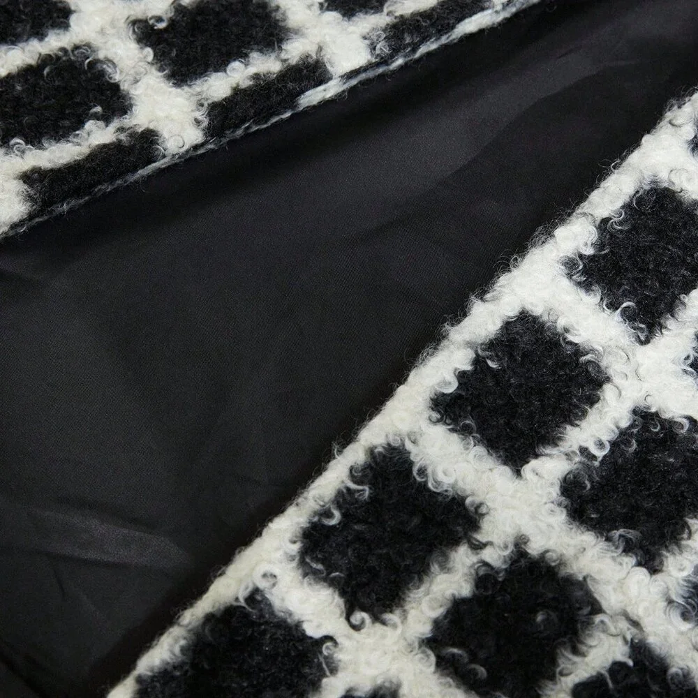 Black And White Casual Women's Loose Plaid Coat